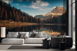 Carta da parati bosco lago e montagna