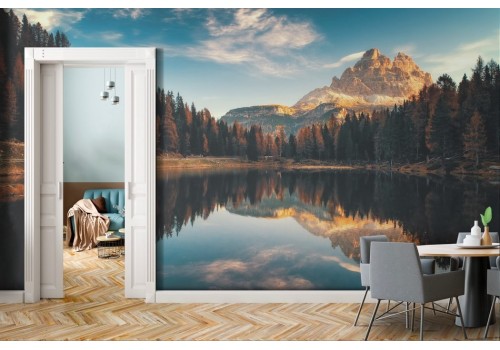 Carta da parati bosco lago e montagna 2