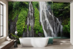 Forest wallpaper with green waterfall