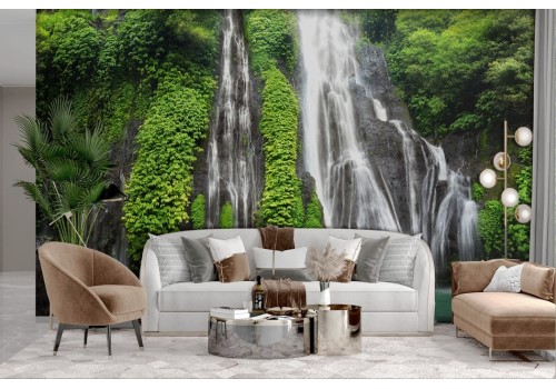 Forest wallpaper with green waterfall 2