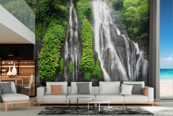 Green forest waterfall wallpaper