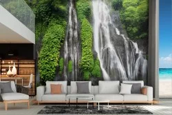 Green forest waterfall wallpaper