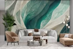 Adhesive Wallpaper Marble with 3D Green White Waves