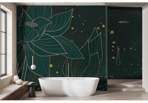 Stylized gold flowers wallpaper on dark background