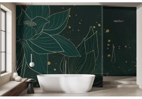 Stylized gold flowers wallpaper on dark background