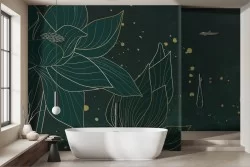 Carta da parati fiori stilizzati oro sfondo scuro