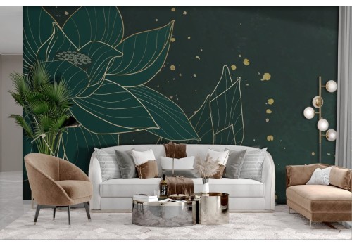 Stylized gold flowers wallpaper on dark background 2