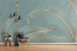 Marble wallpaper with stylized gold leaves