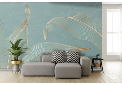 Marble wallpaper with stylized gold leaves 2