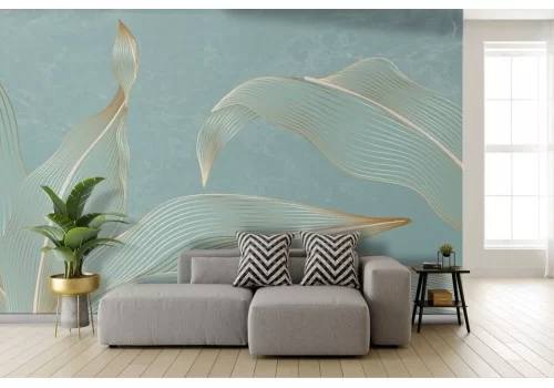 Marble wallpaper with stylized gold leaves 2