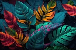 TROPICAL COLOR 3D LEAVES Wallpaper - Italian
