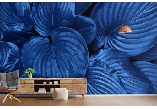 Modern blue tropical leaves wallpaper
