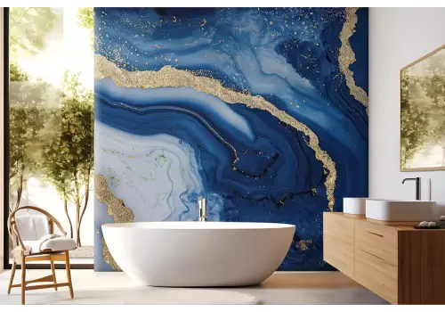 Carta da parati finitura marmo blu e oro