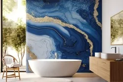 Carta da parati finitura marmo blu e oro