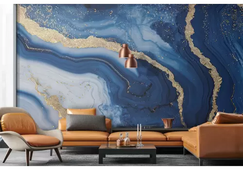 Carta da parati finitura marmo blu e oro 2