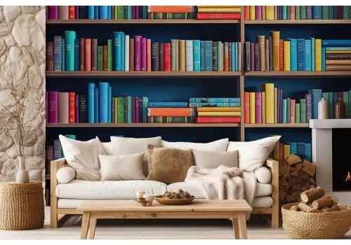 Carta da parati effetto libreria illustrata