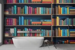 Carta da parati libreria illustrata