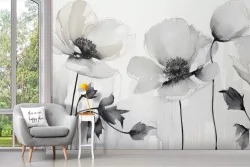 Carta da parati fiori monocromatica