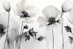 Carta da parati fiori in bianco e nero per un tocco chic.