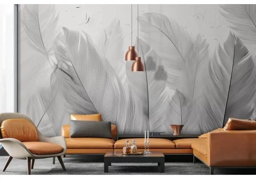 Carta da parati piume in bianco e nero 2