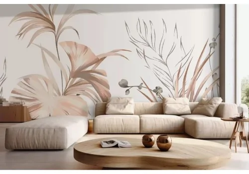 Carta da parati foglie tropicali toni pastello