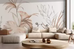 Carta da parati foglie tropicali pastello