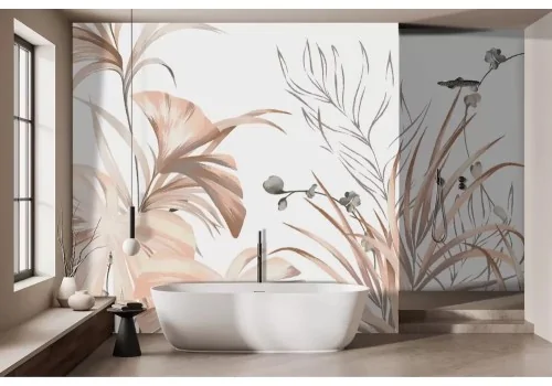 Carta da parati foglie tropicali pastello 2