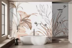 Atmosfera tropicale con foglie pastello per il tuo bagno