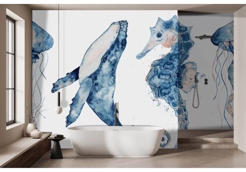 Carta da parati animali marini acquerello