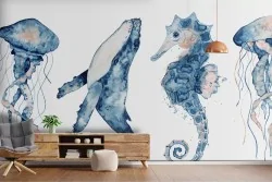 Stile marino con design acquerello blu per la tua casa al mare