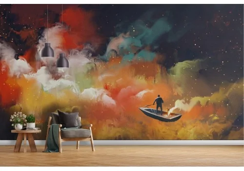 Wallpaper painted man sails universe landscape 2