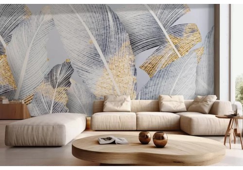 Carta da parati piume blu dorate