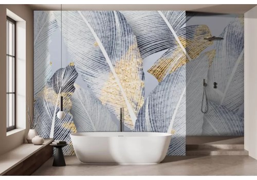 Carta da parati piume blu dorate 2