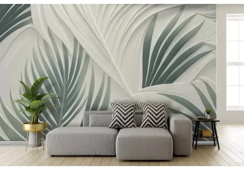 Carta da parati foglie in rilievo 3D