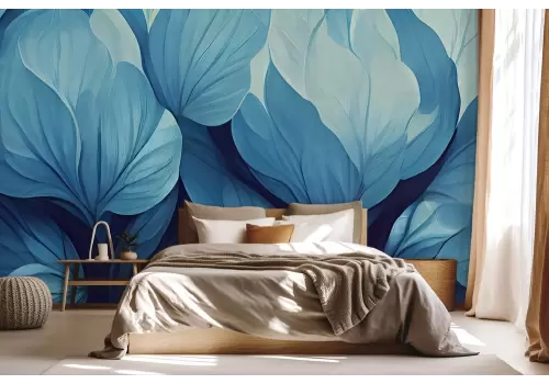 Carta da parati foglie blu intenso astratte