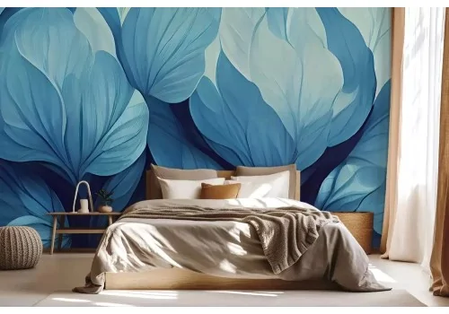 Carta da parati foglie blu astratte