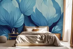 Carta da parati foglie blu intenso astratte