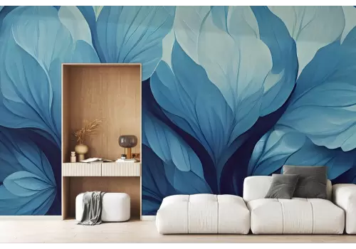 Carta da parati foglie blu intenso astratte 2