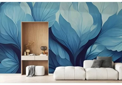 Carta da parati foglie blu intenso astratte 2