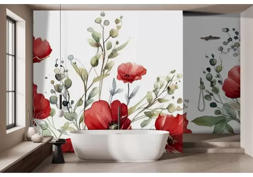 Carta da parati papaveri acquerello