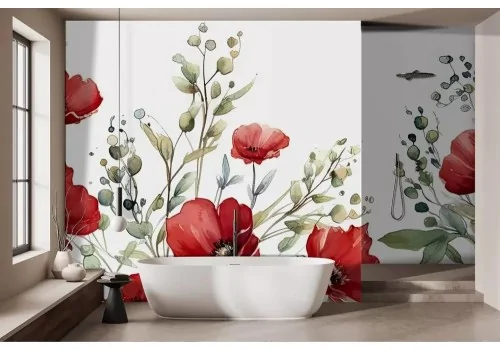 Carta da parati papaveri acquerello