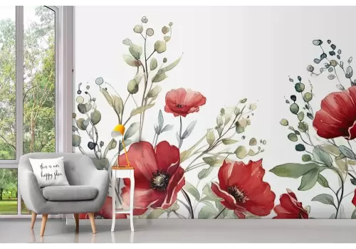 Carta da parati papaveri acquerello 2