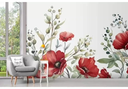 Carta da parati papaveri acquerello 2