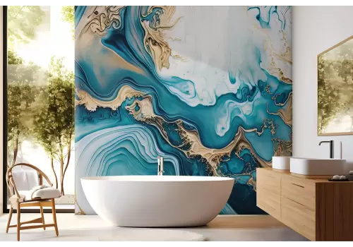 Carta da parati blu dorata astratta