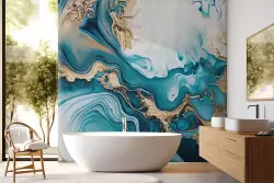 Carta da parati blu dorata astratta