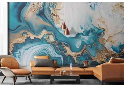 Carta da parati blu dorata astratta 2