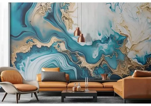 Carta da parati blu dorata astratta 2