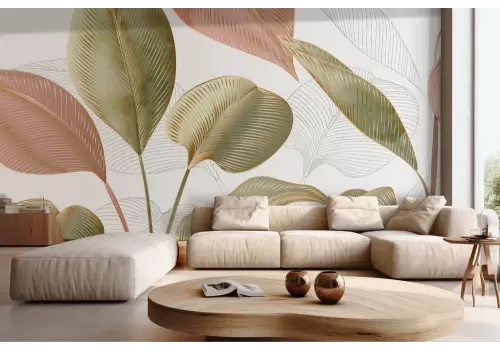 Carta da parati foglie stilizzate finiture oro