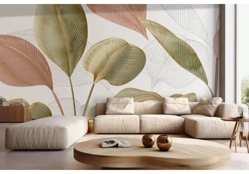 Carta da parati foglie stilizzate oro