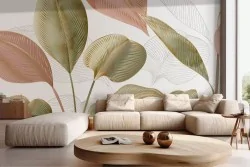 Carta da parati foglie stilizzate finiture oro